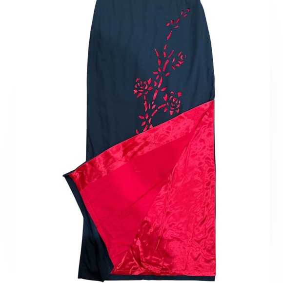 VTG DE-LARU Sheila Yen Y2K Long Black Red Formal Prom Dress Sz 2 4 Goth Grunge - Picture 10 of 12